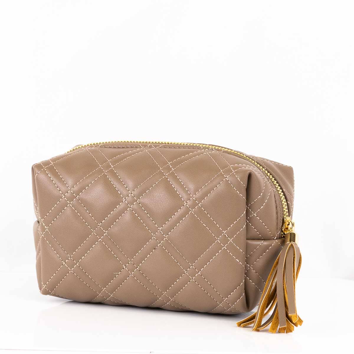 Quilted Cosmetic Bag Taupe 7.1x3.5x3 - Abigail Fox Designs