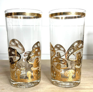 RARE Culver, Signed Vintage Mid-Century Barware, 22k Gold Magic Mushroom Highball Glasses, Set of 6 - Abigail Fox Designs