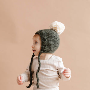 Rifle Green Bonnet, Hand Knit Kid & Baby Hat, 2-5yrs - Abigail Fox Designs