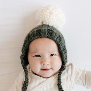 Rifle Green Bonnet, Hand Knit Kid & Baby Hat, 2-5yrs - Abigail Fox Designs