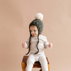 Rifle Green Bonnet, Hand Knit Kid & Baby Hat, 2-5yrs - Abigail Fox Designs