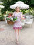 Ruched Pink and Green Garden Party Flower Dress - Abigail Fox Designs