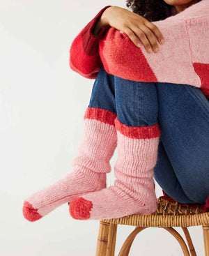Sailor Love XO Slipper Socks - Bliss Pink / Tart Red - Abigail Fox Designs