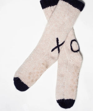 Sailor Love XO Slipper Socks - Oatmeal / Oxford Blue - Abigail Fox Designs