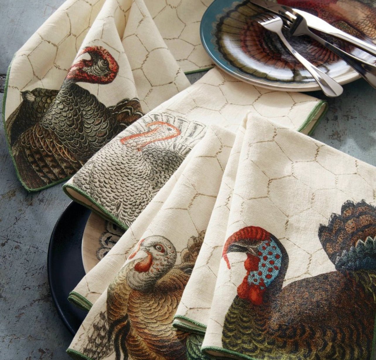 Set of 4 Thanksgiving Turkey Napkins, RENTAL - Abigail Fox Designs