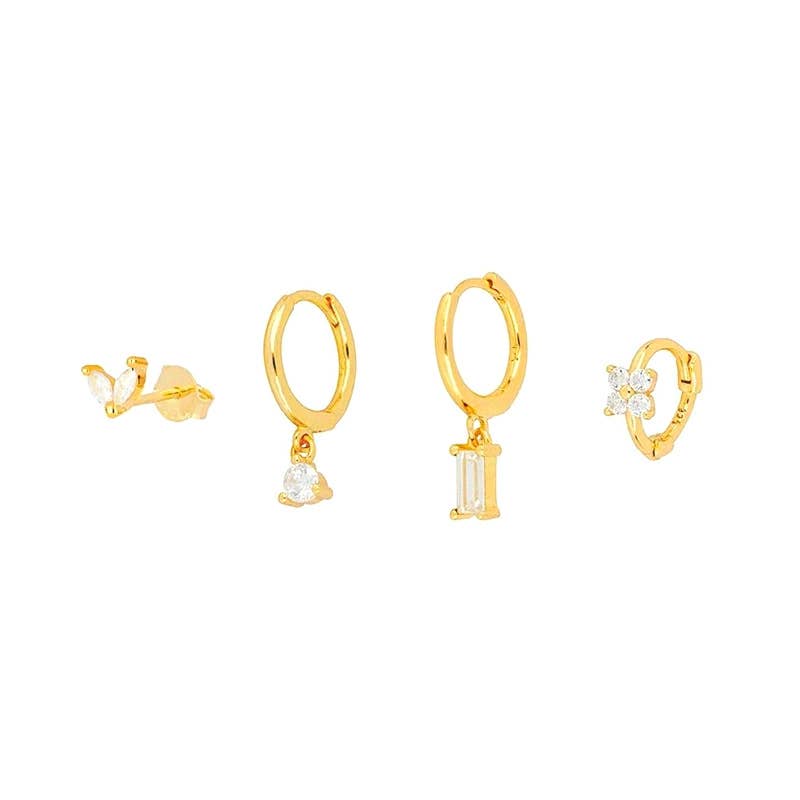 Set of Four Different Earrings, Hoops, Studs and Huggies.; 18k GV - Abigail Fox Designs