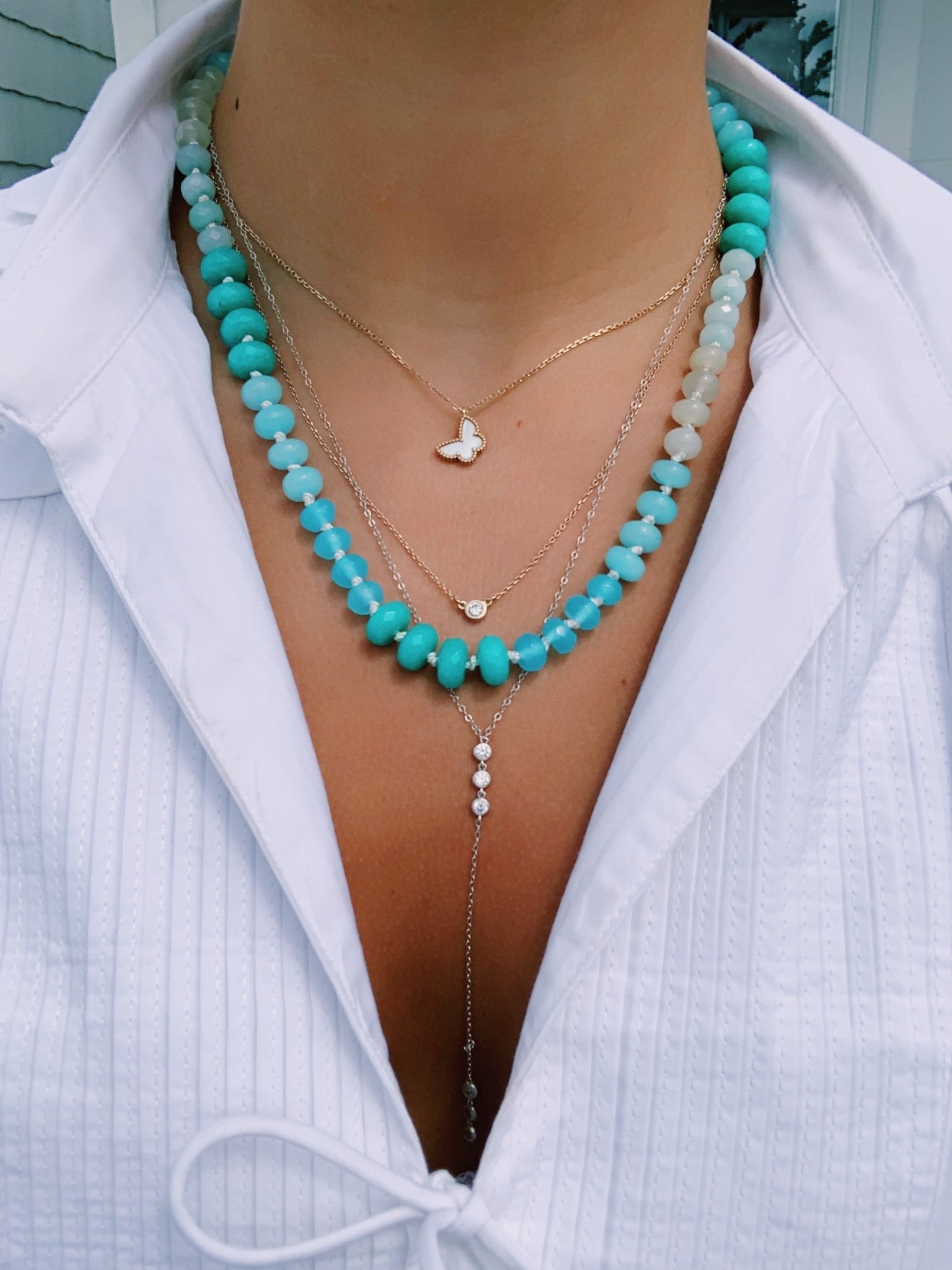 Shades Of The Sea, Colorful Summer Necklace, Ombré Green & Aqua Semi Precious Stone Necklace with 14k GV Clasp - Abigail Fox Designs