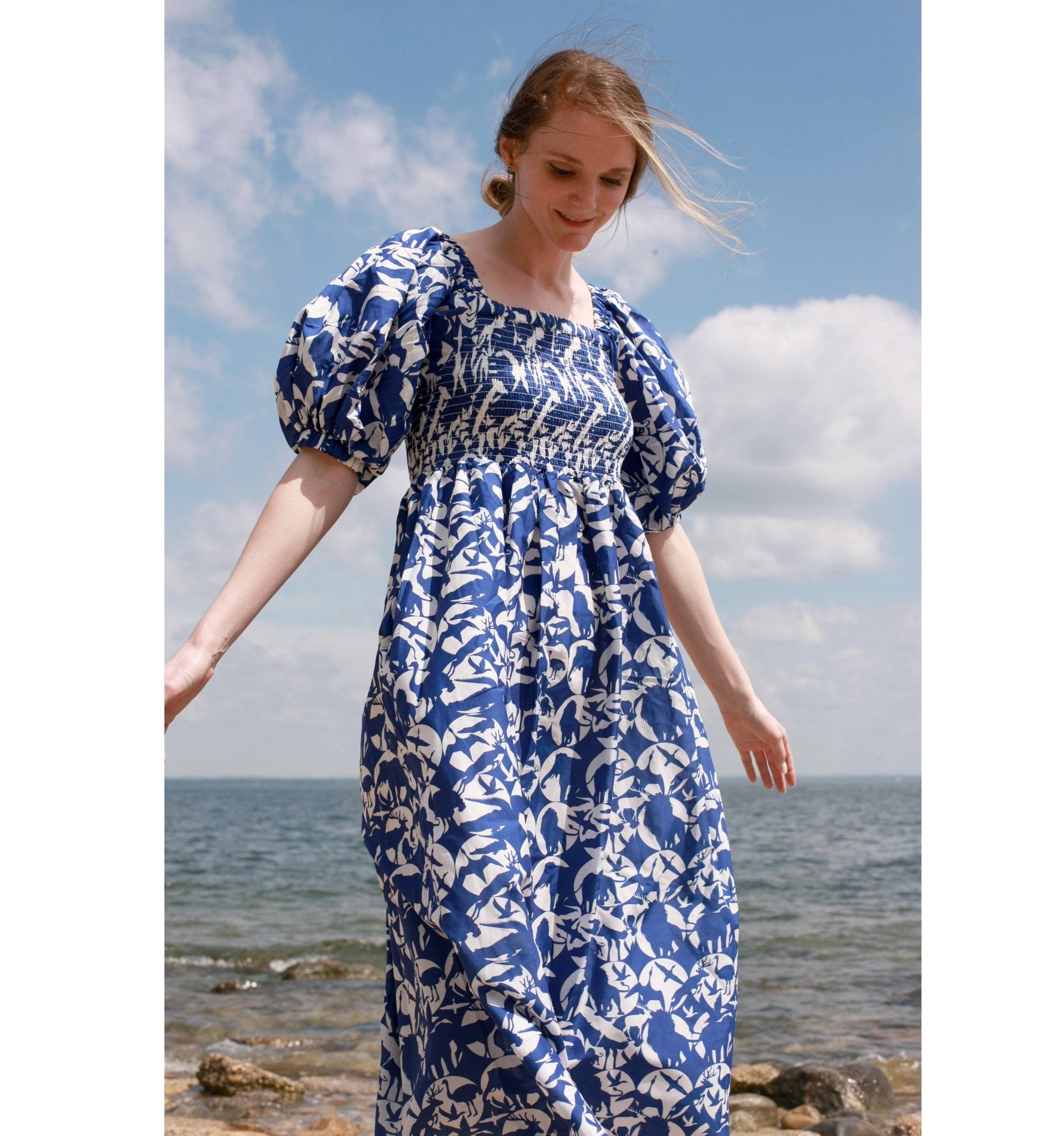 Smocked Cotton Silk Dress- Hidden Animals