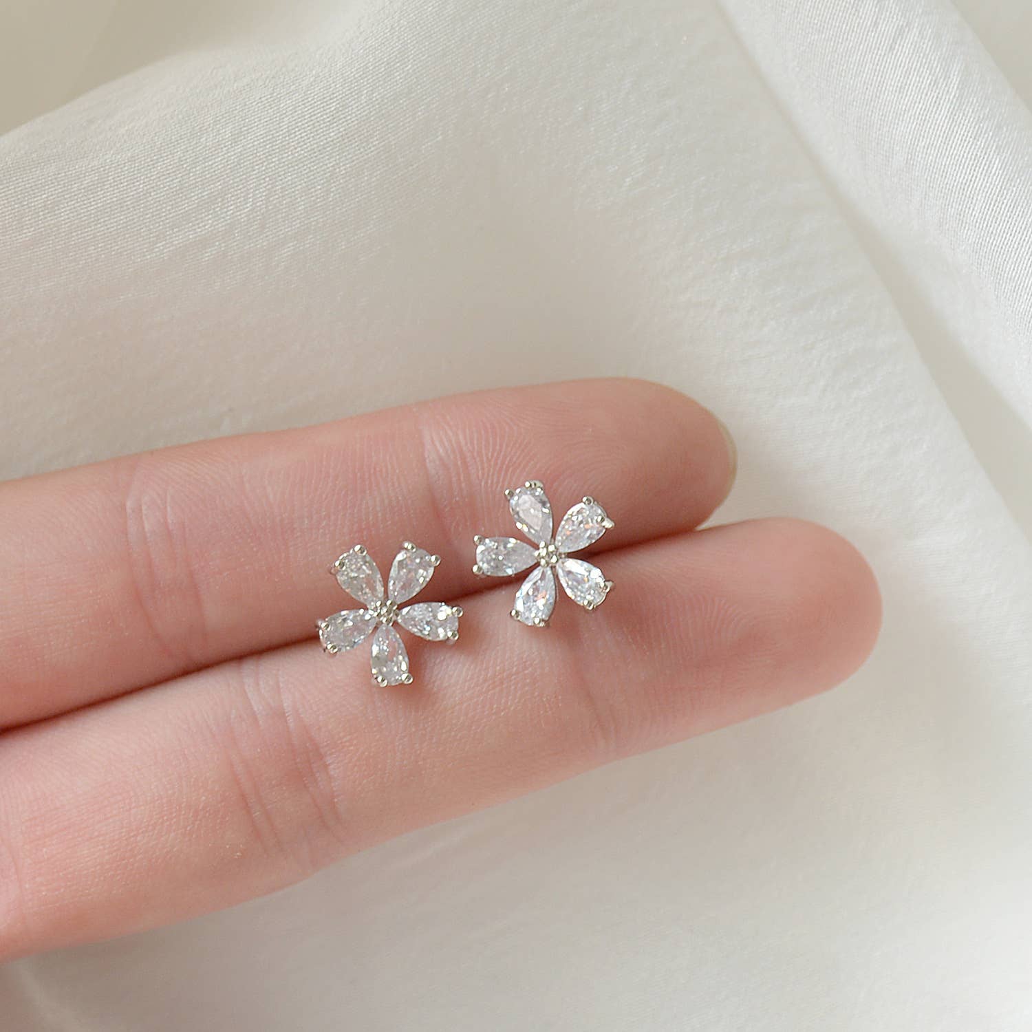 Sterling Silver and Cubic Zirconia Flower Stud Earring, Abigail Fox Jewelry Collection - Abigail Fox Designs