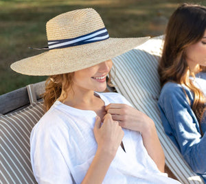 Sunshine Wide Brim Hat, Navy Blue & White, By Mersea - Abigail Fox Designs