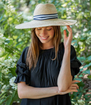 Sunshine Wide Brim Hat, Navy Blue & White, By Mersea - Abigail Fox Designs