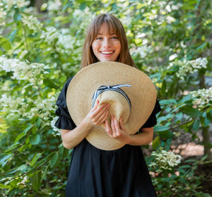 Sunshine Wide Brim Hat, Navy Blue & White, By Mersea - Abigail Fox Designs