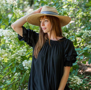 Sunshine Wide Brim Hat, Navy Blue & White, By Mersea - Abigail Fox Designs