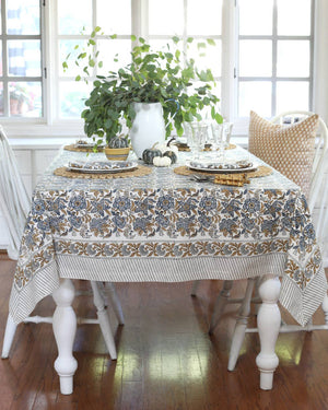 Tablecloth Cordoba Caramel Indigo: Two Sizes Available - Abigail Fox Designs
