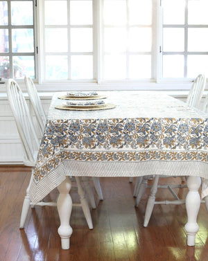 Tablecloth Cordoba Caramel Indigo: Two Sizes Available - Abigail Fox Designs
