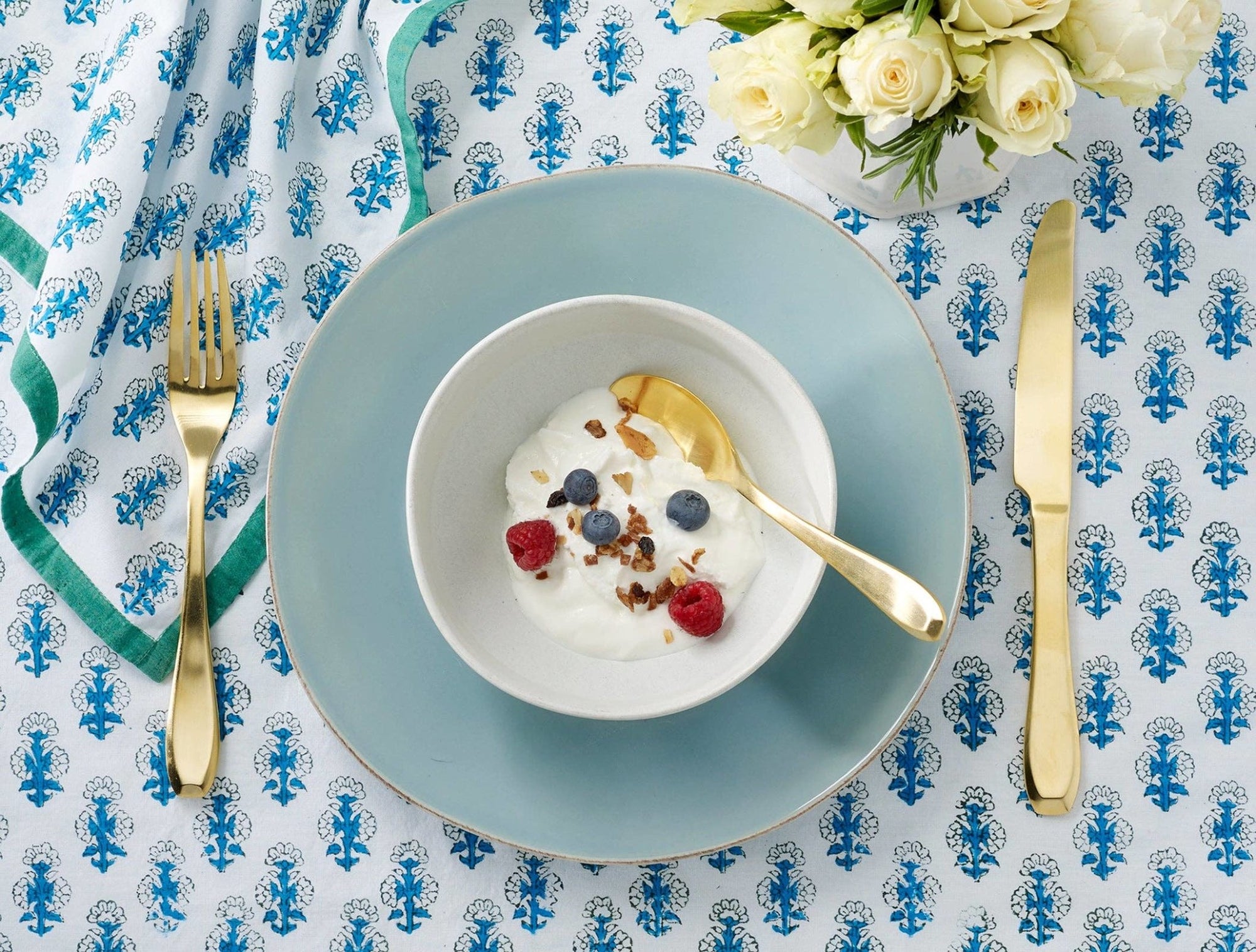 Tablecloth in Blue and Green - Abigail Fox Designs