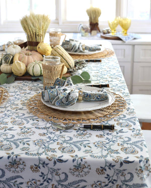 Tablecloth Lilibet Caramel Indigo: Two Sizes available - Abigail Fox Designs