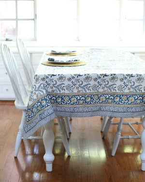 Tablecloth Lilibet Caramel Indigo: Two Sizes available - Abigail Fox Designs