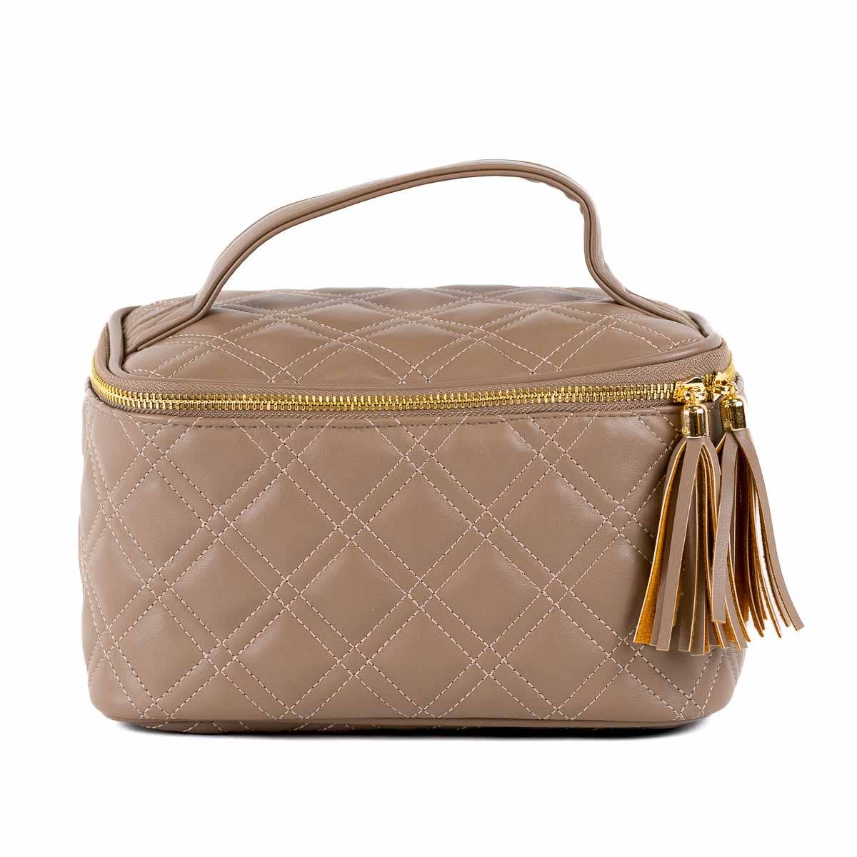 Taupe Quilted Train Case - Abigail Fox Designs