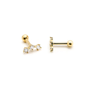 Three CZ Diamond Curved Screw Flat Back Earrings, 18K Gold & Sterling Silver, Abigail Fox - Abigail Fox Designs
