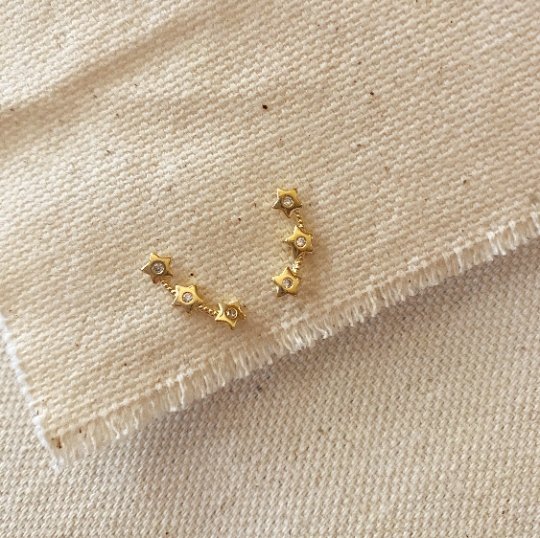Three Stars Ear Climber Earrings, 18K Gold Filled, Abigail Fox - Abigail Fox Designs