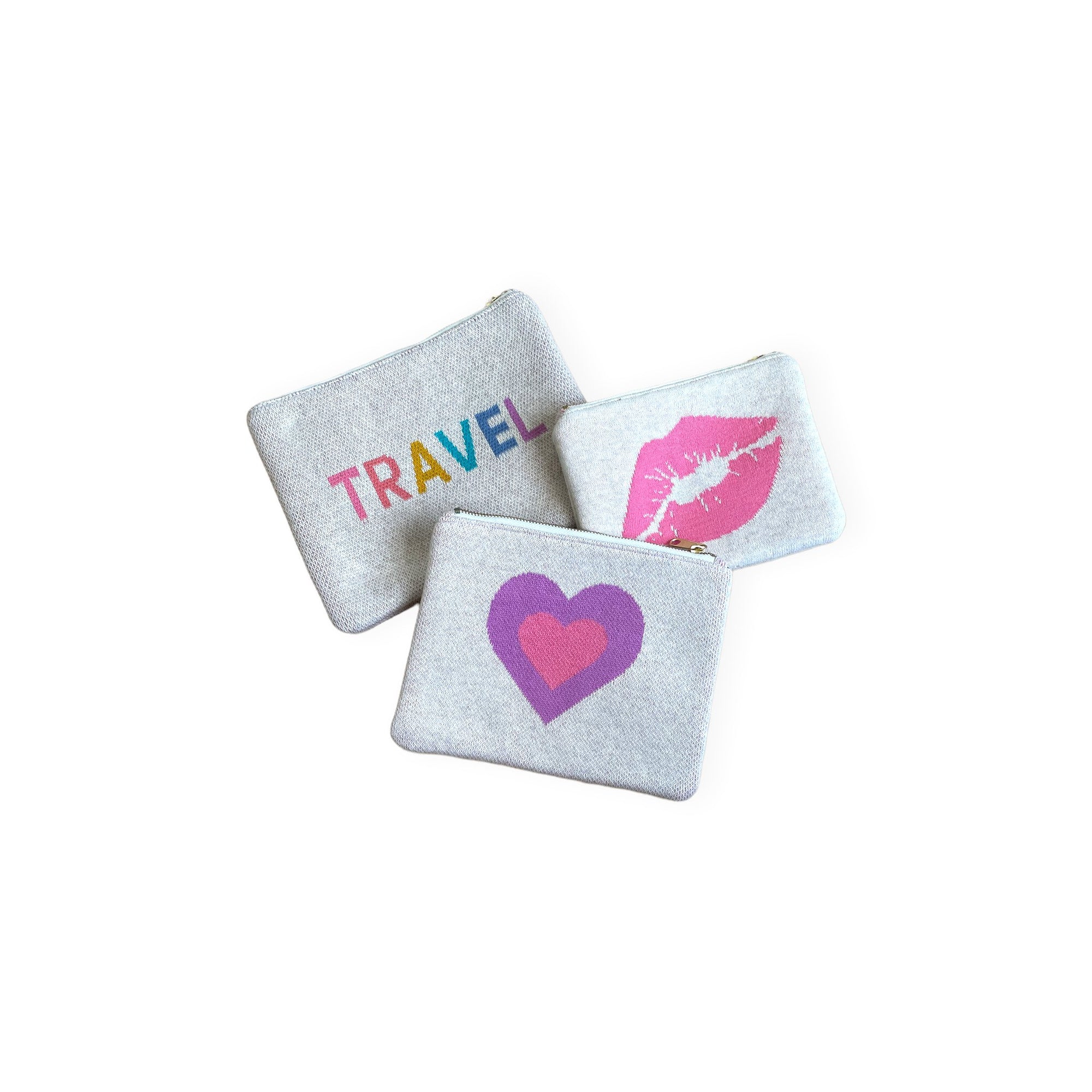 TRAVEL - Set of 3 Travel Hearts Cosmetic Bags- 100% Organic Cotton - Abigail Fox Designs