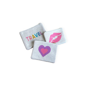 TRAVEL - Set of 3 Travel Hearts Cosmetic Bags- 100% Organic Cotton - Abigail Fox Designs