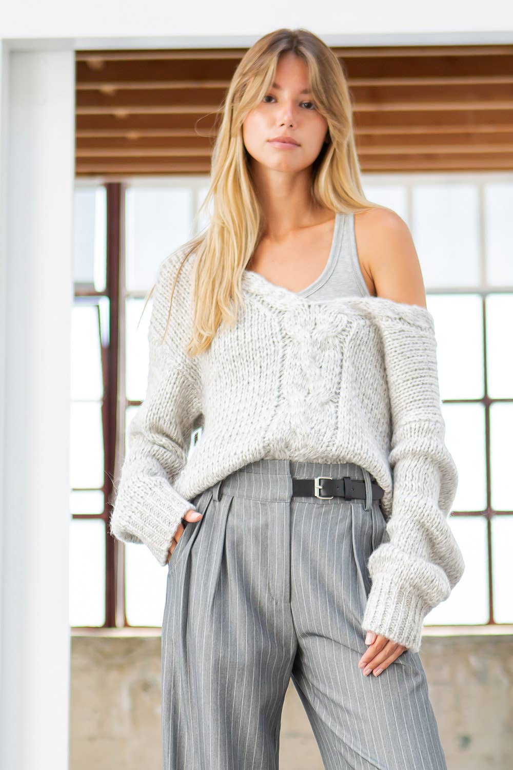 Twist Front Heather Grey Pullover Sweater - Abigail Fox Designs