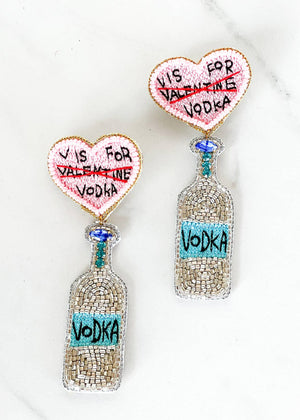 V is for Vodka Seed Bead Valentine Earrings - Abigail Fox Designs
