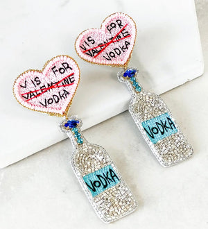 V is for Vodka Seed Bead Valentine Earrings - Abigail Fox Designs