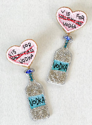 V is for Vodka Seed Bead Valentine Earrings - Abigail Fox Designs