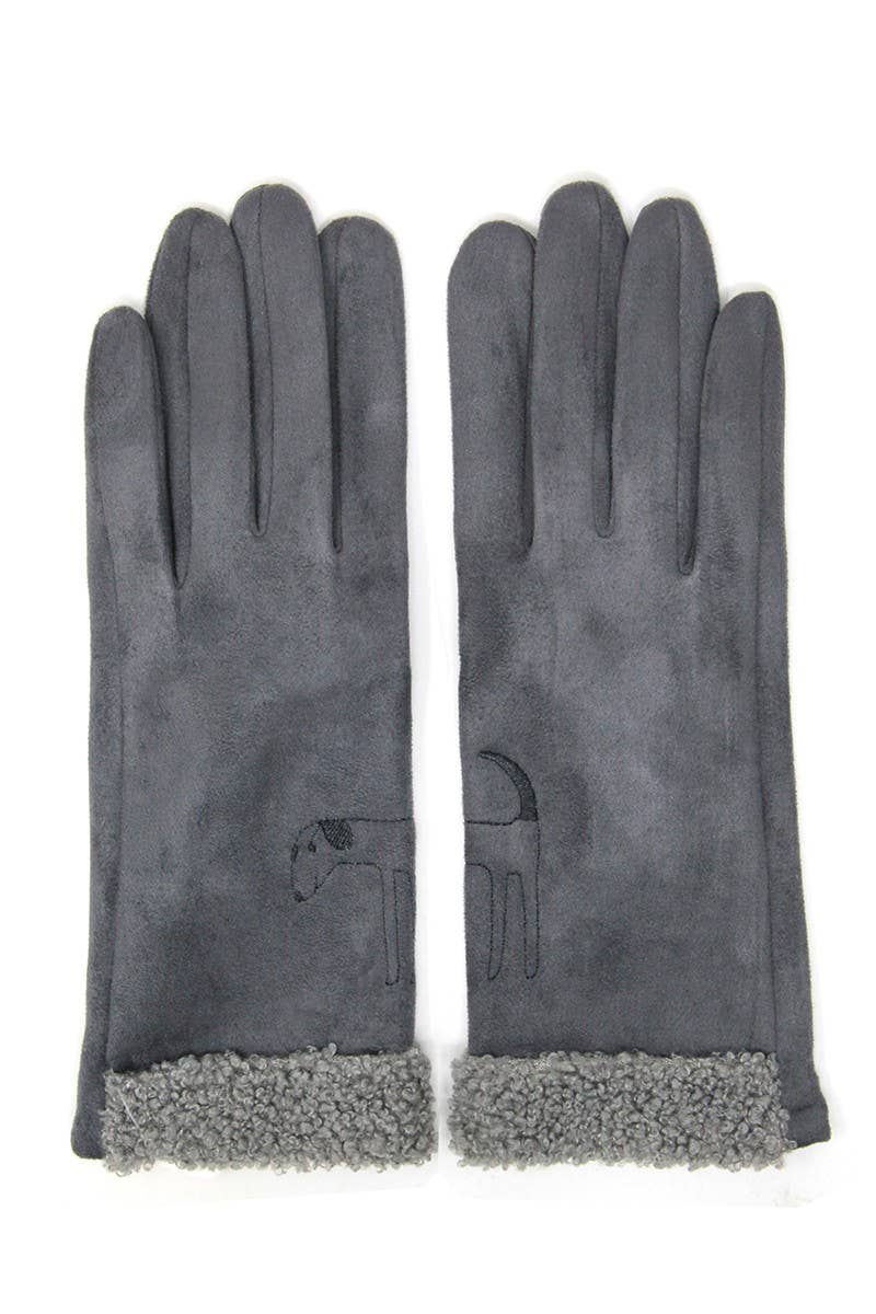 Women's Winter Embroidery Dog Solid Gloves: One Size / GREY - Abigail Fox Designs