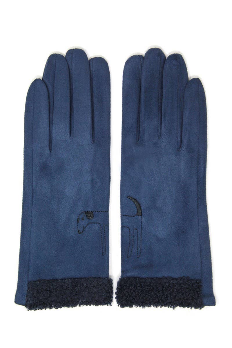Women's Winter Embroidery Dog Solid Gloves: One Size / NAVY - Abigail Fox Designs